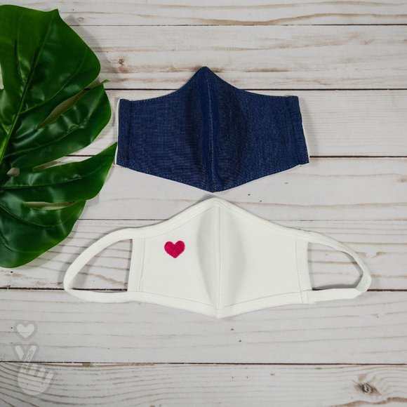 2 PACK KIDS FACE MASK DENIM PINK HEART COTTON MASK - Picture 3 of 5